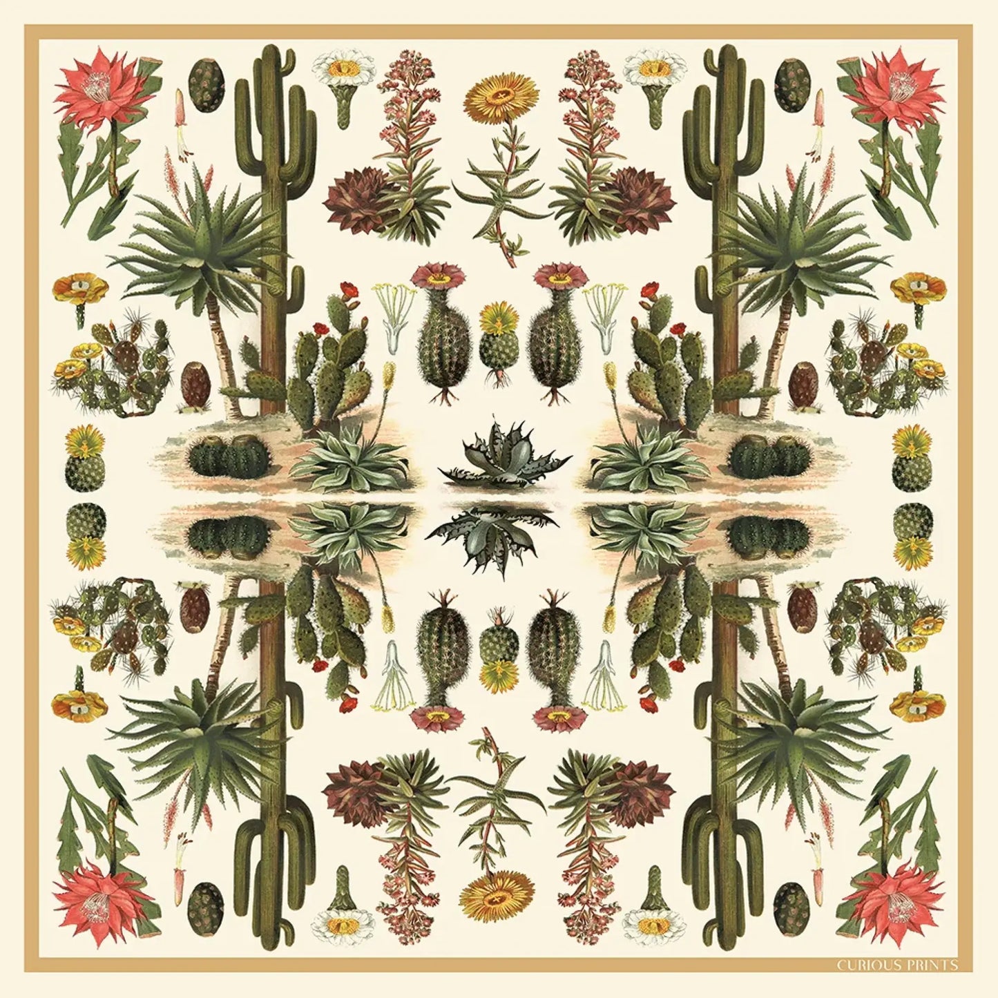 100% Silk Scarf Cactus Bandana 17x17