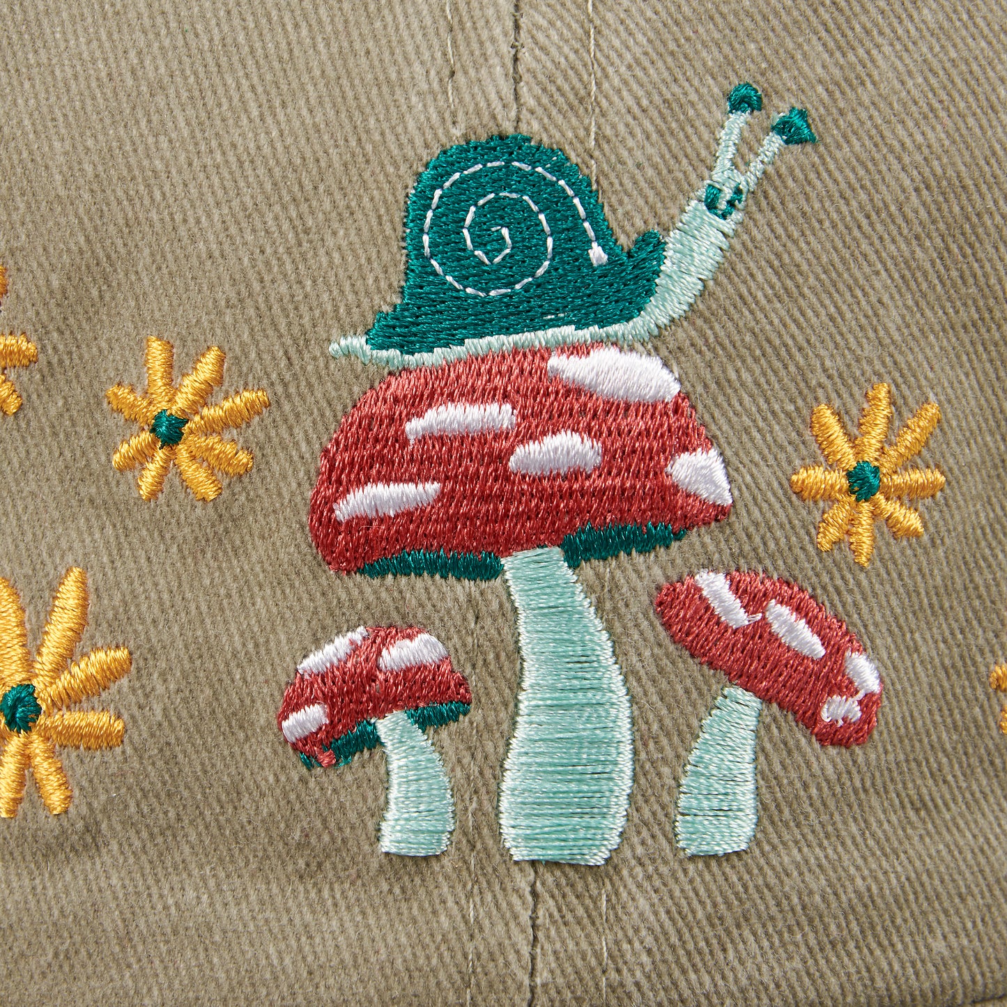 Snail and Mushrooms - embroidered baseball cap