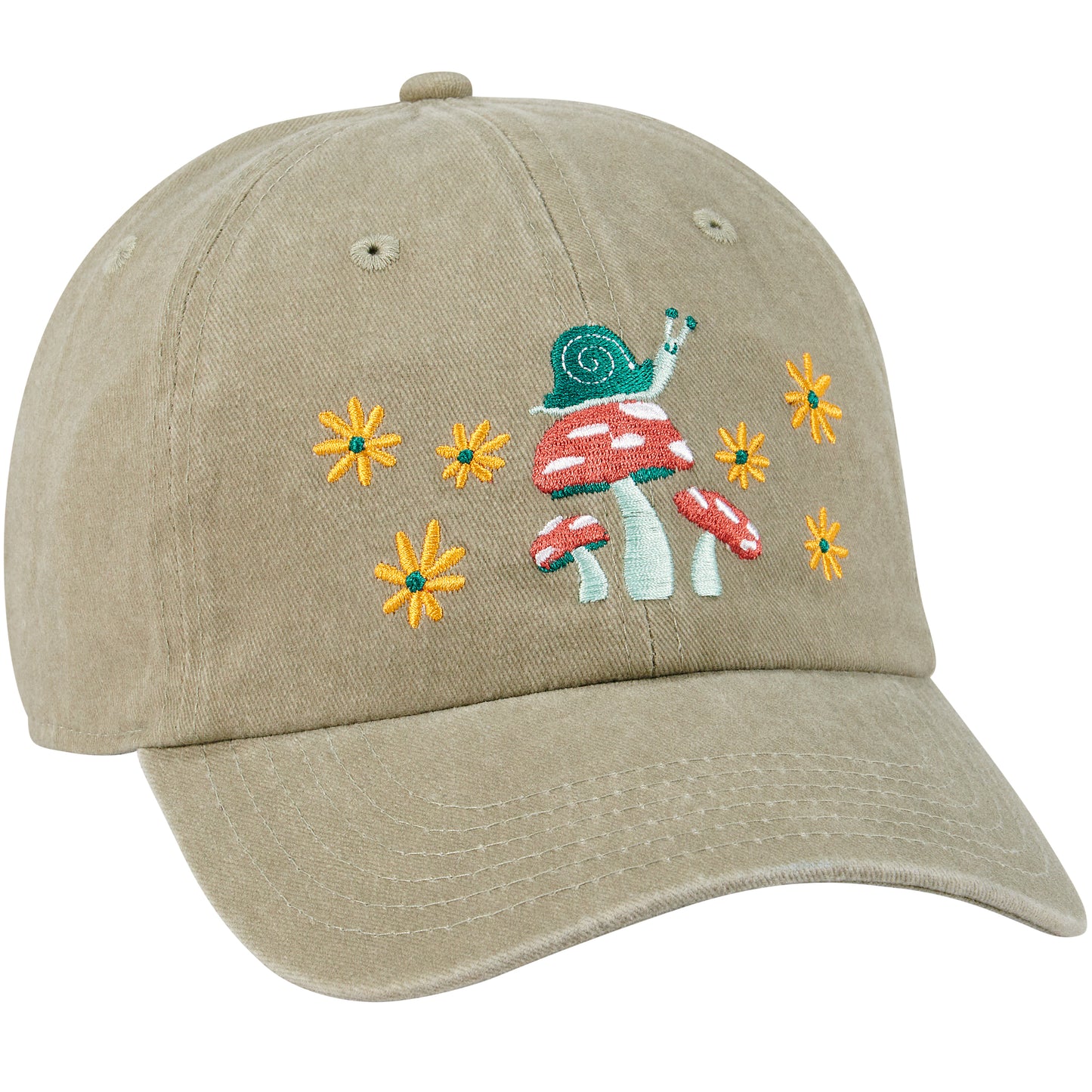 Snail and Mushrooms - embroidered baseball cap