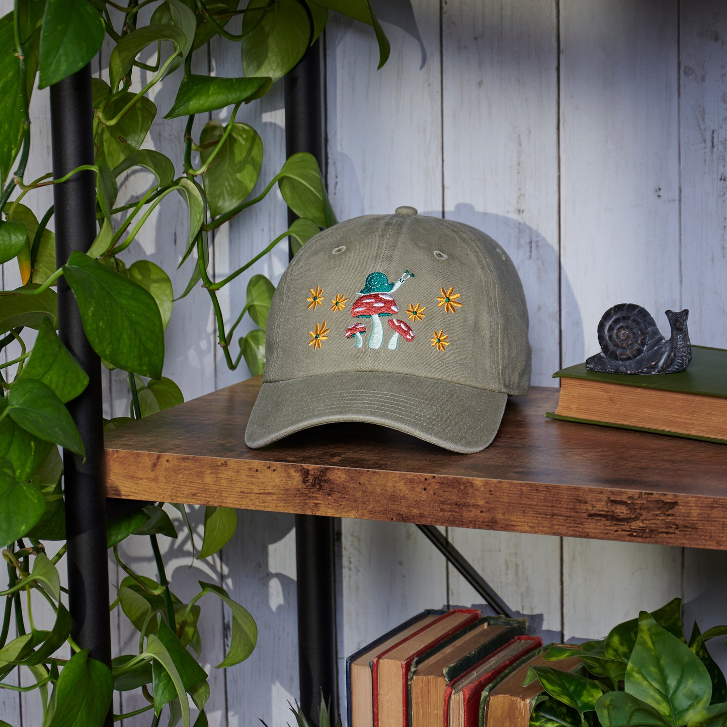 Snail and Mushrooms - embroidered baseball cap