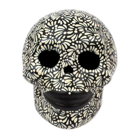 Black and Ivory Lace - Talavera Style Ceramic Skull