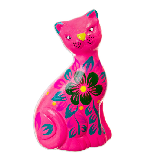 Sweet Cat in Pink - Ceramic Sculpture