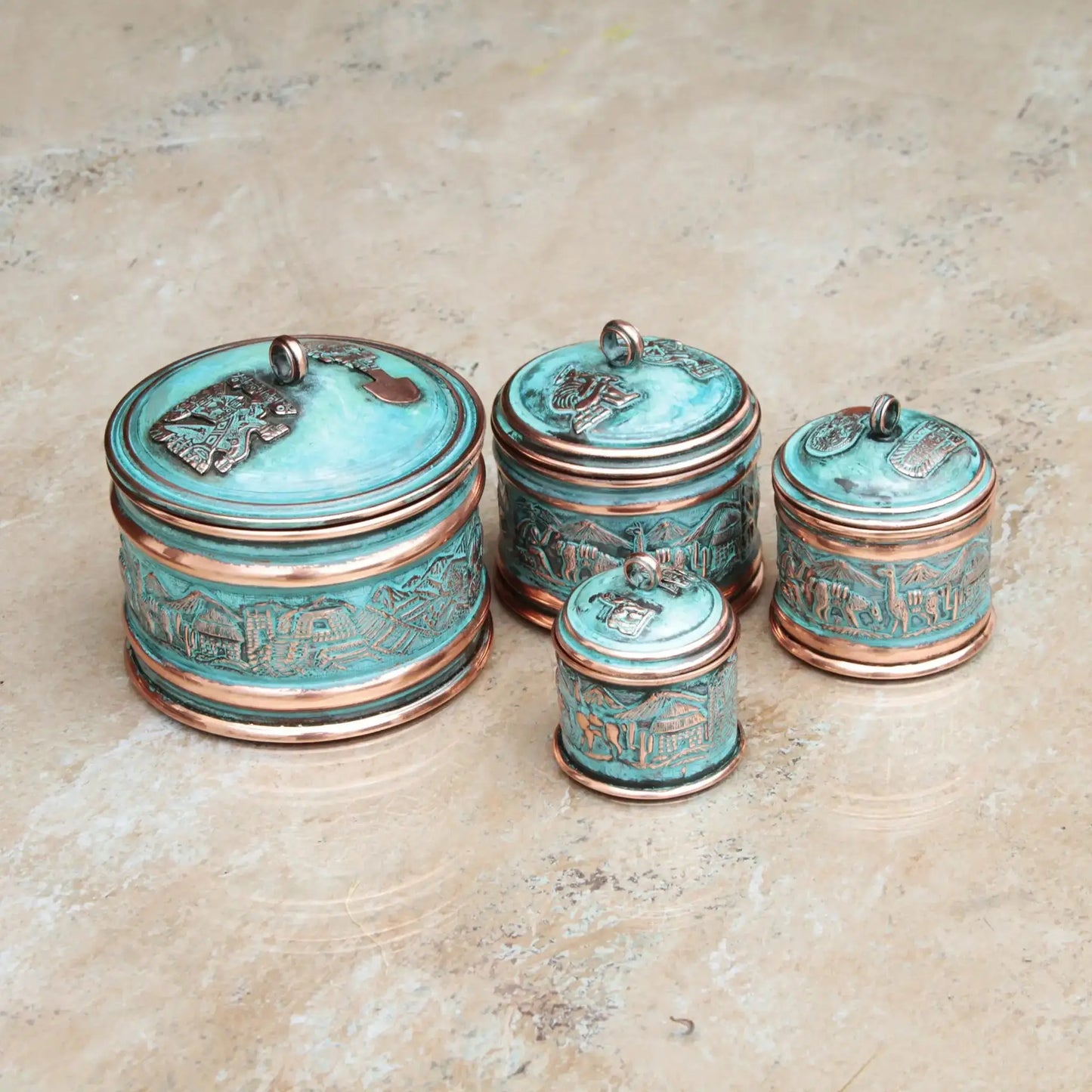 Andean Trail - copper boxes (set of 4) - Art