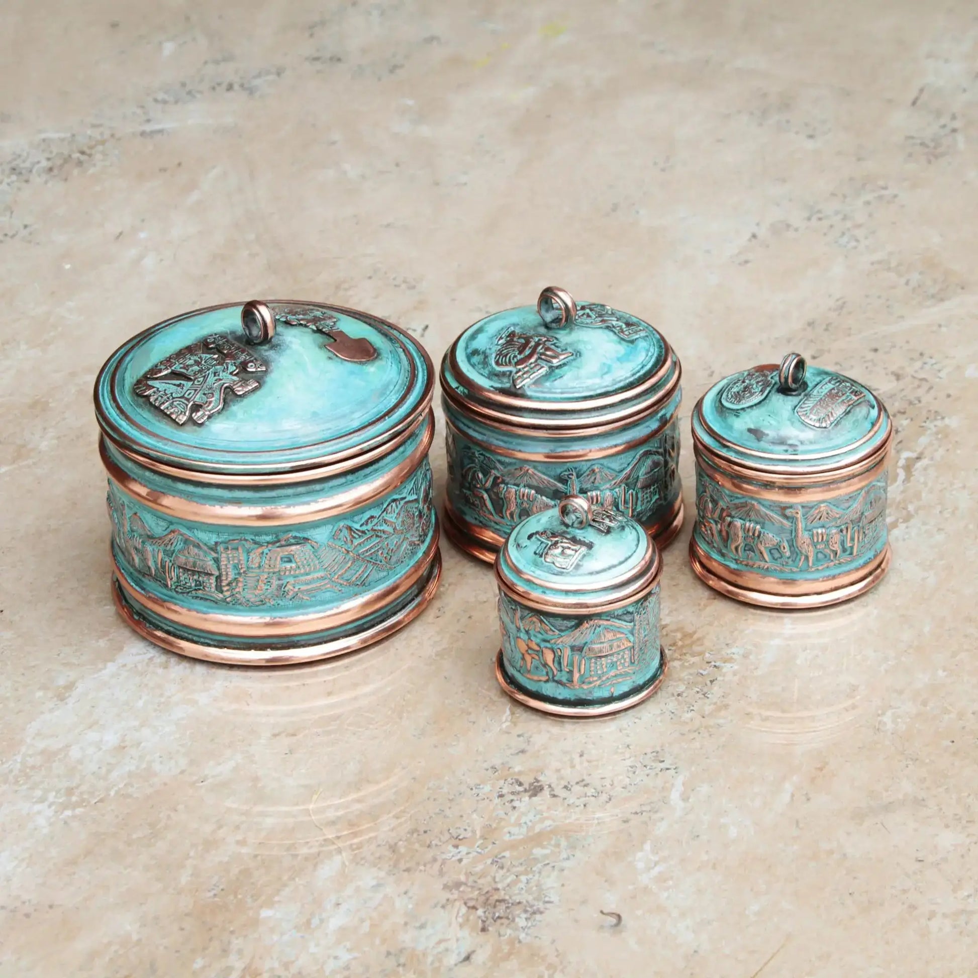 Andean Trail - copper boxes (set of 4) - Art