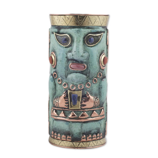 Andean Warrior - gemstone-accented copper vase - Art