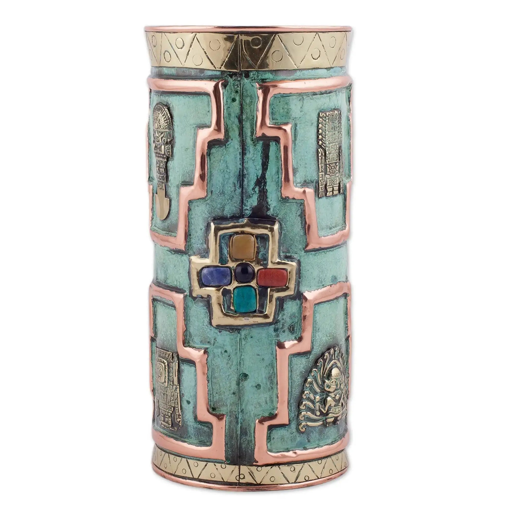 Andean Warrior - gemstone-accented copper vase - Art