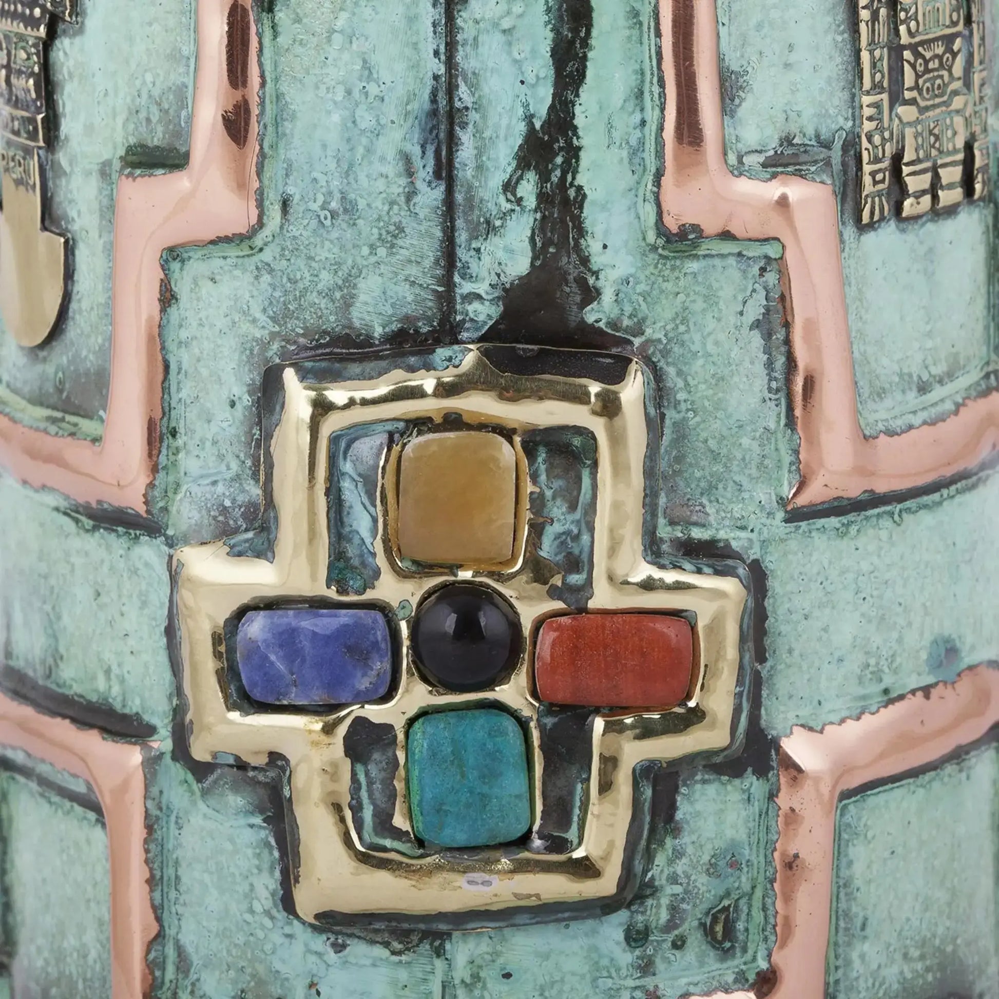 Andean Warrior - gemstone-accented copper vase - Art