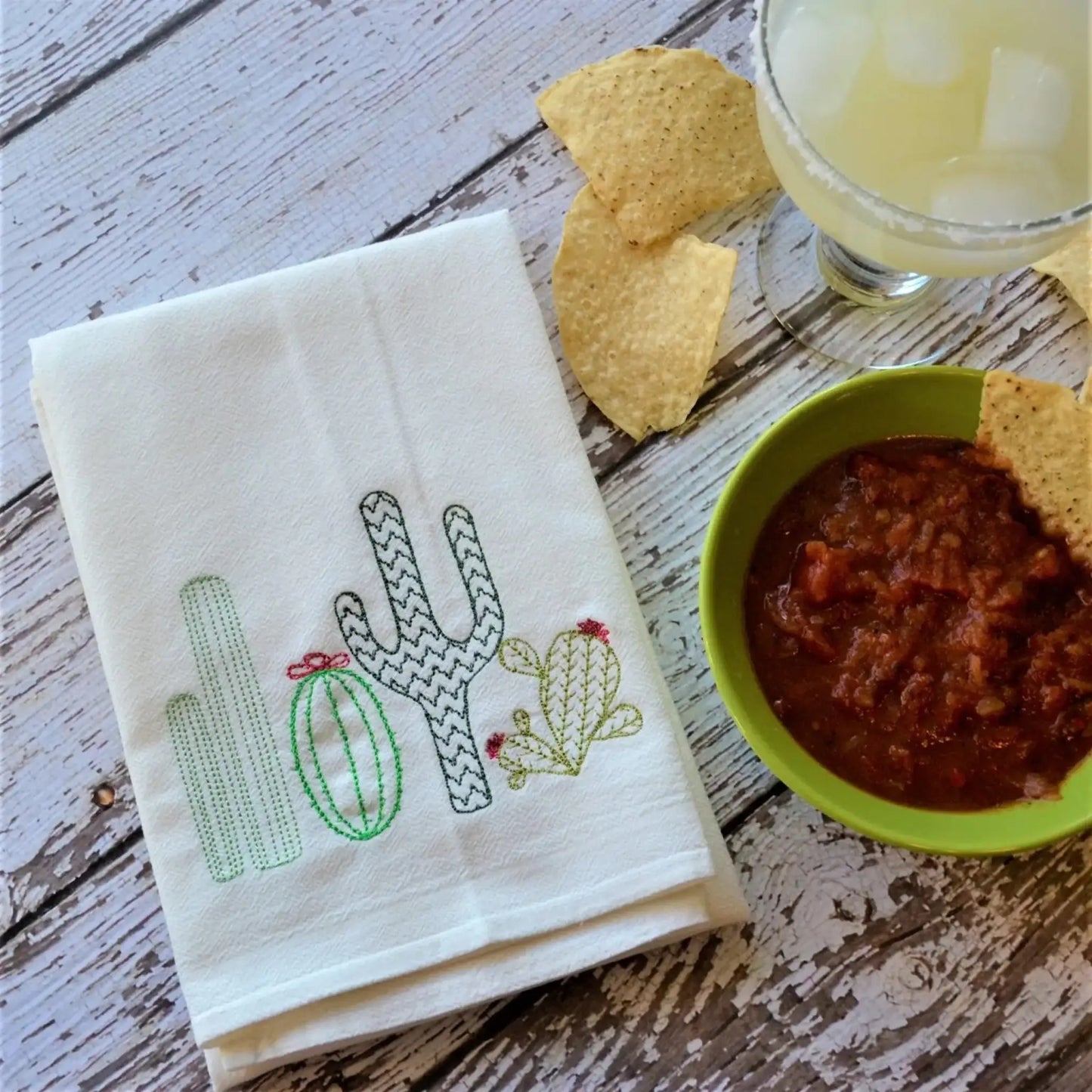 Cactus Affinity Tea Towel - Embroidered Floursack