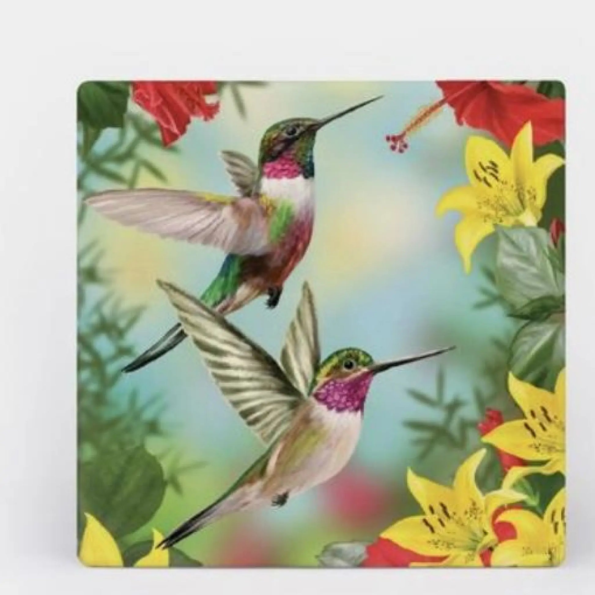 Hummingbirds in Flight - ceramic coasters - one coaster