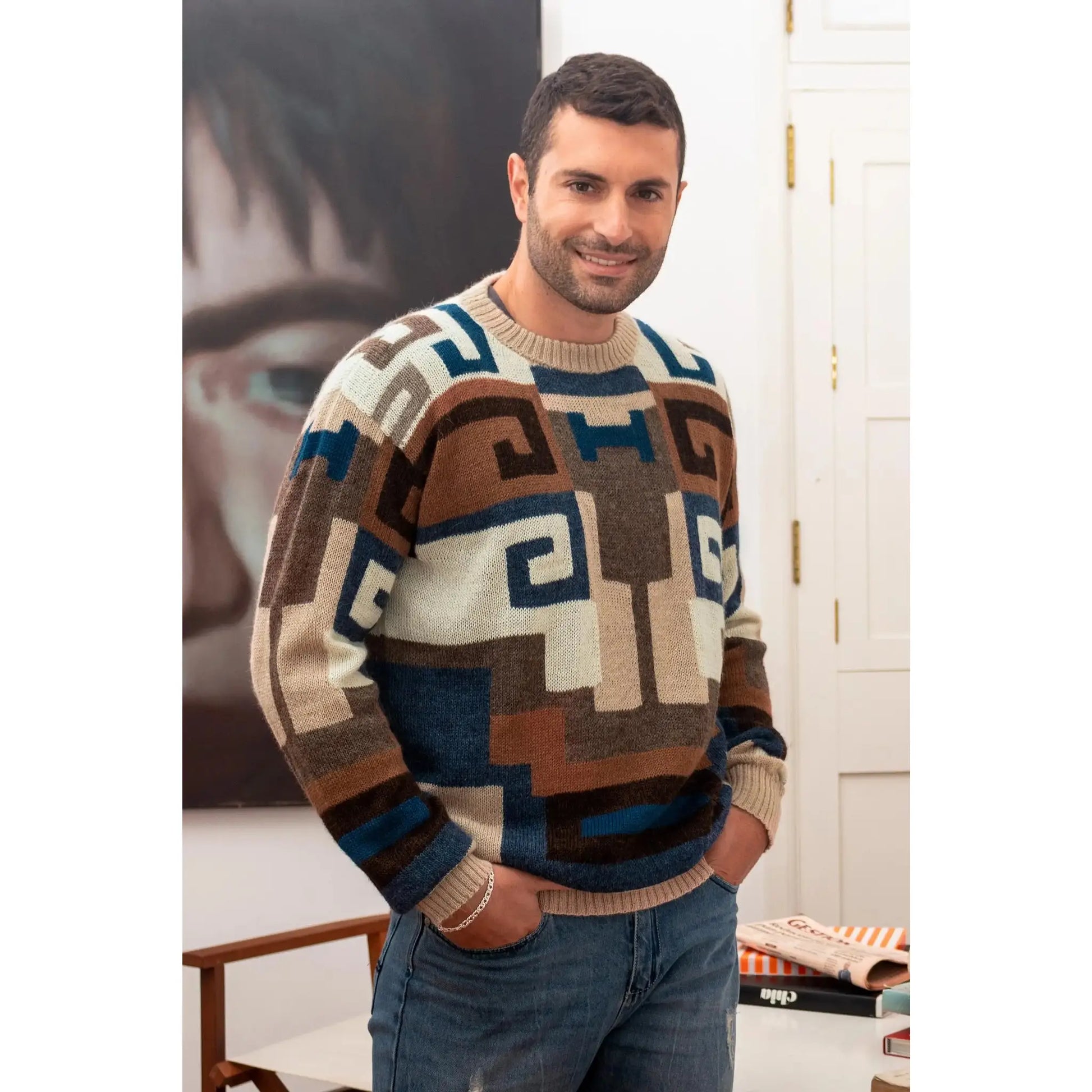 Chavin Geometry - intarsia knit alpaca wool sweater