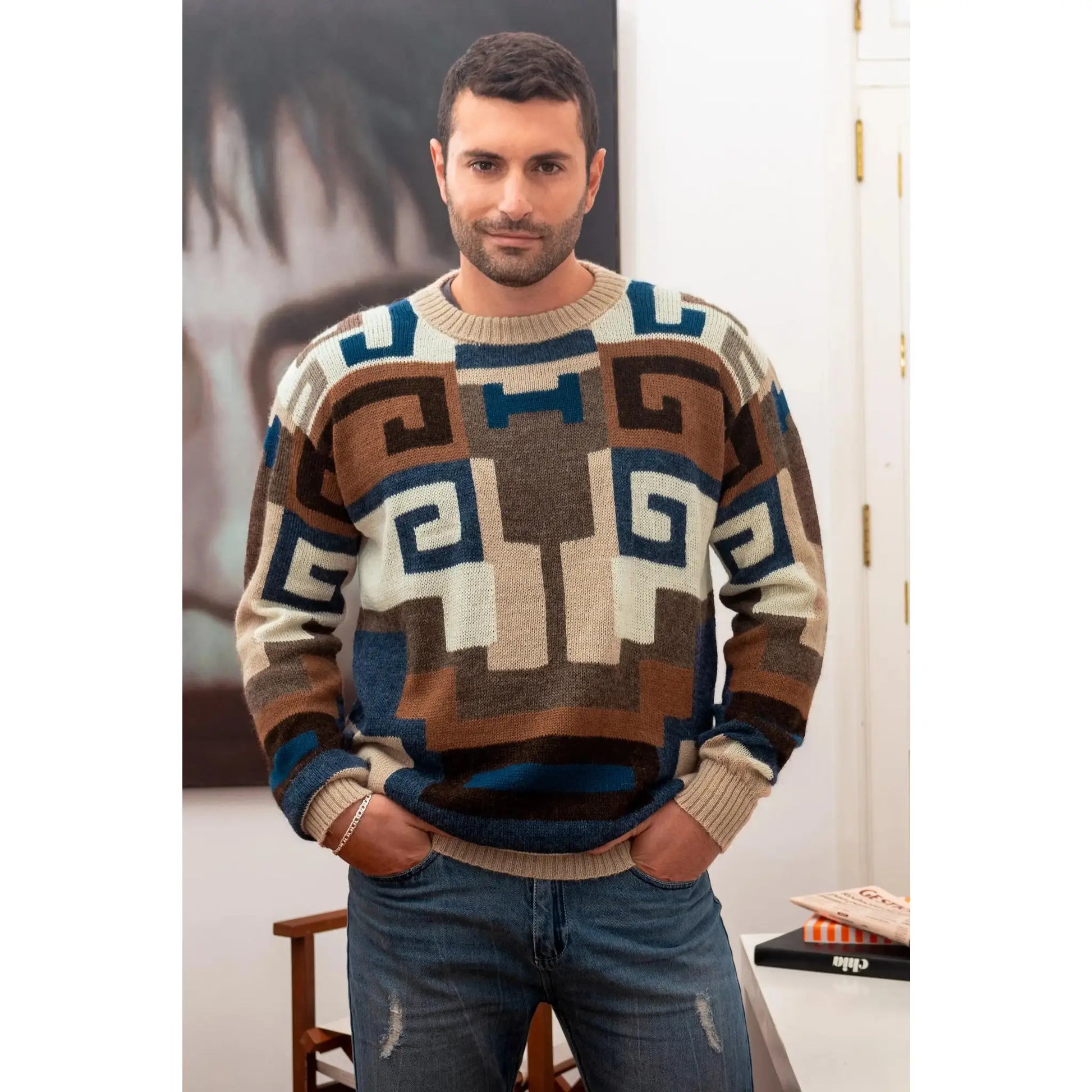 Chavin Geometry - intarsia knit alpaca wool sweater