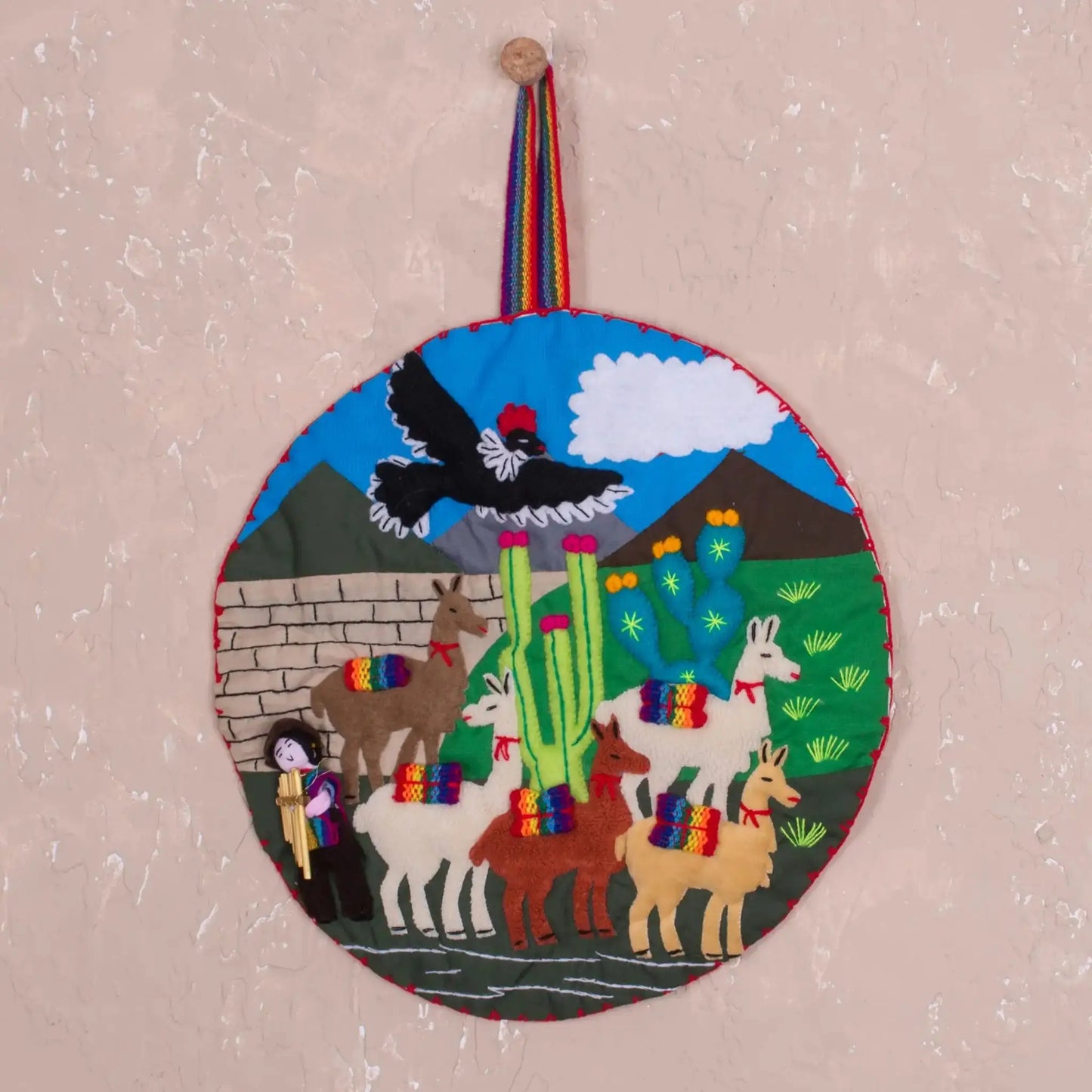 El Condor Pasa - cotton arpillera wall hanging - Flight
