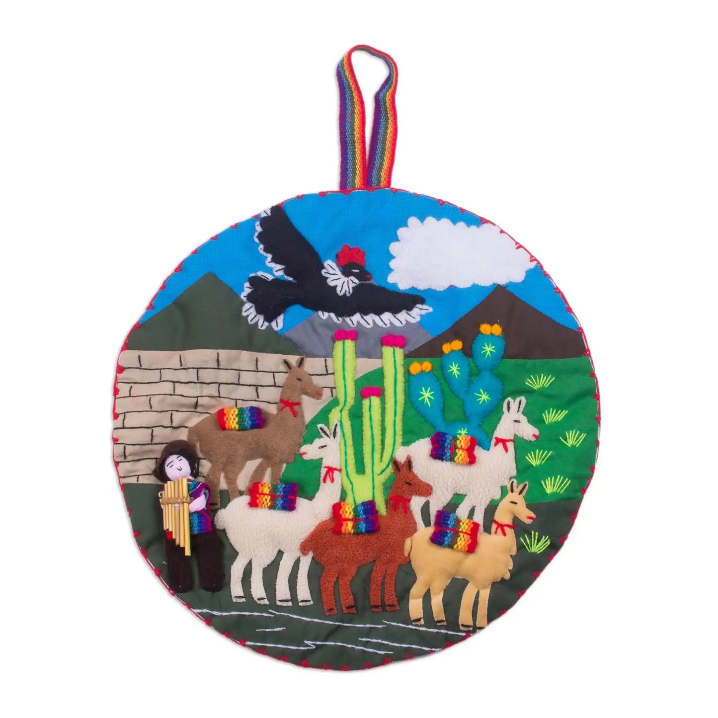El Condor Pasa - cotton arpillera wall hanging - Flight