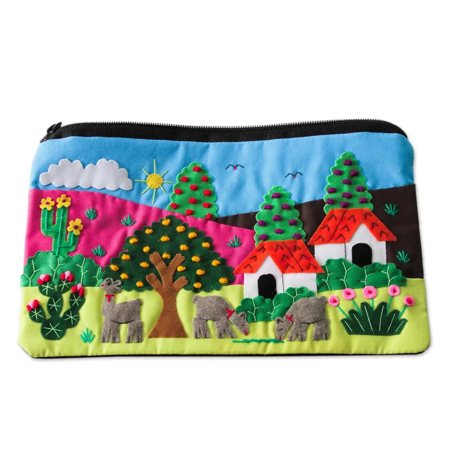 Country Scene - cotton applique folk art bag - Bag