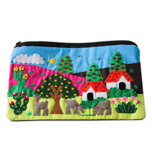 Country Scene - cotton applique folk art bag - Bag