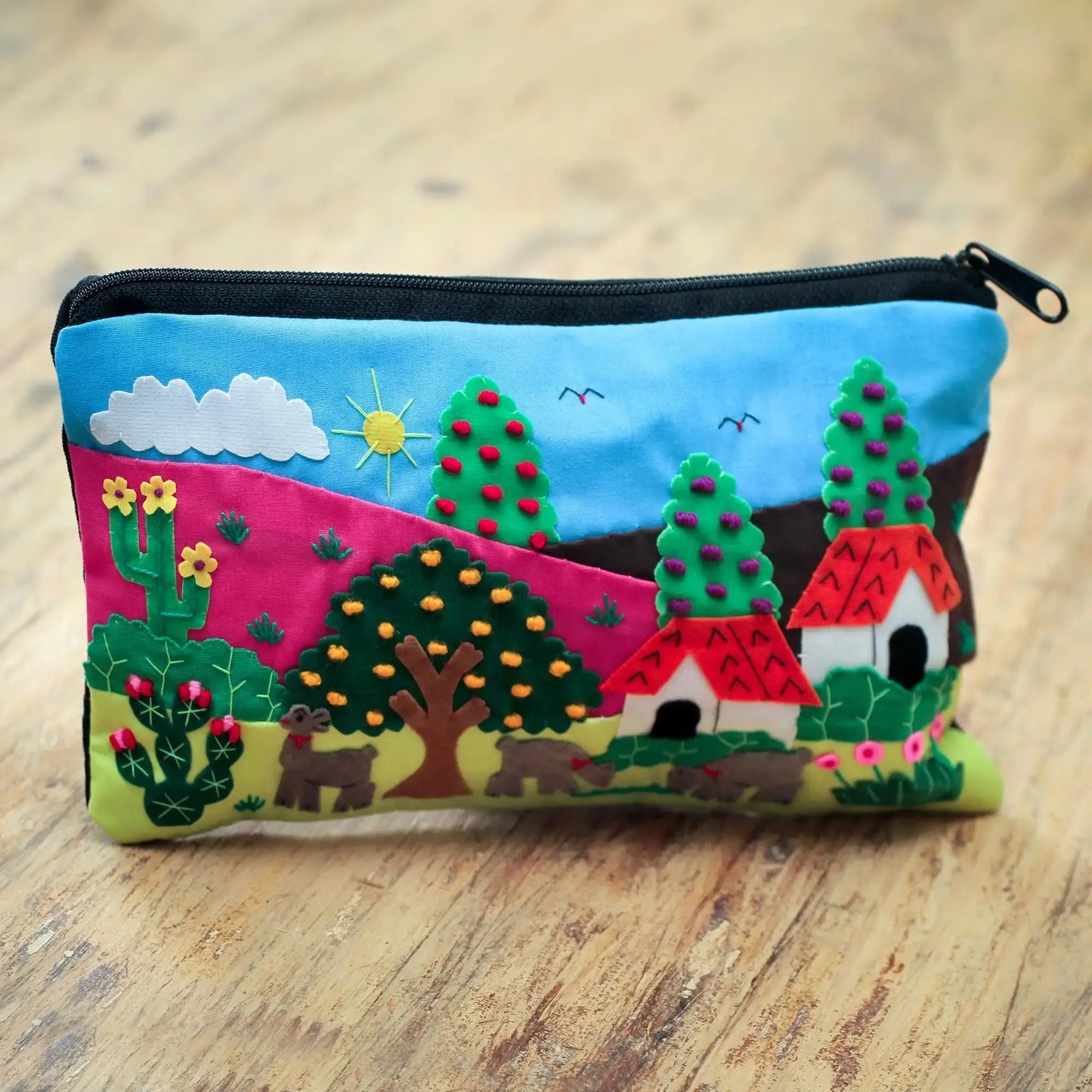 Country Scene - cotton applique folk art bag - Bag