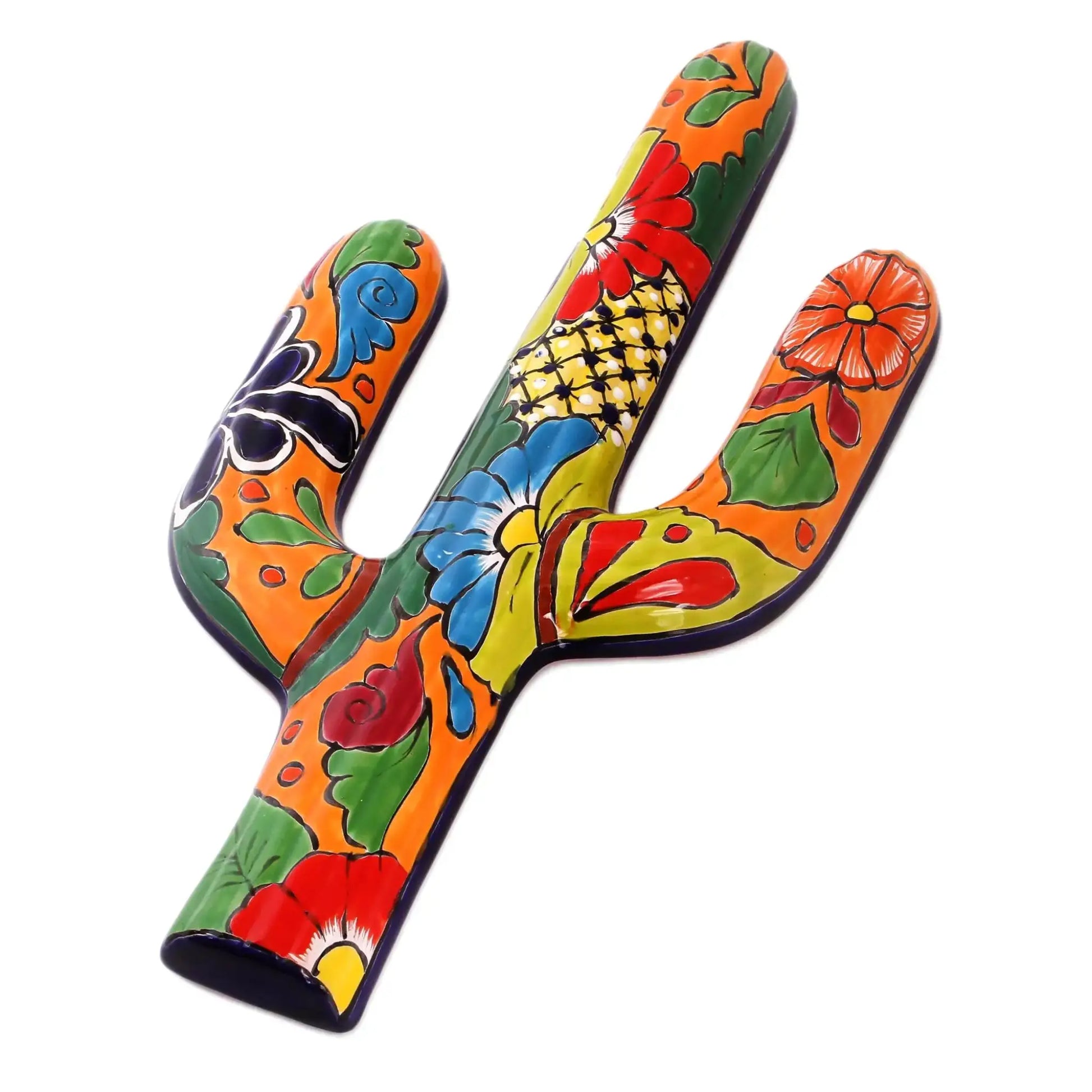 Desert Saguaro - Floral Cactus Talavera-Style Ceramic Wall