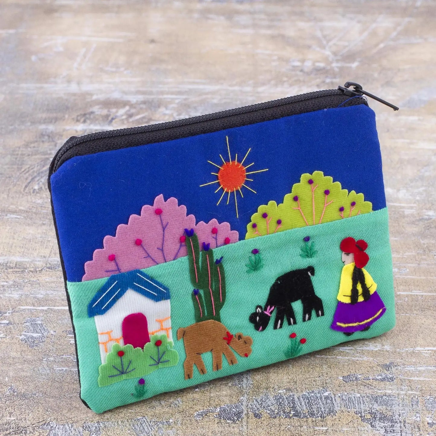 Andean Sun - embroidered cotton coin purse - Sunshine - Bag