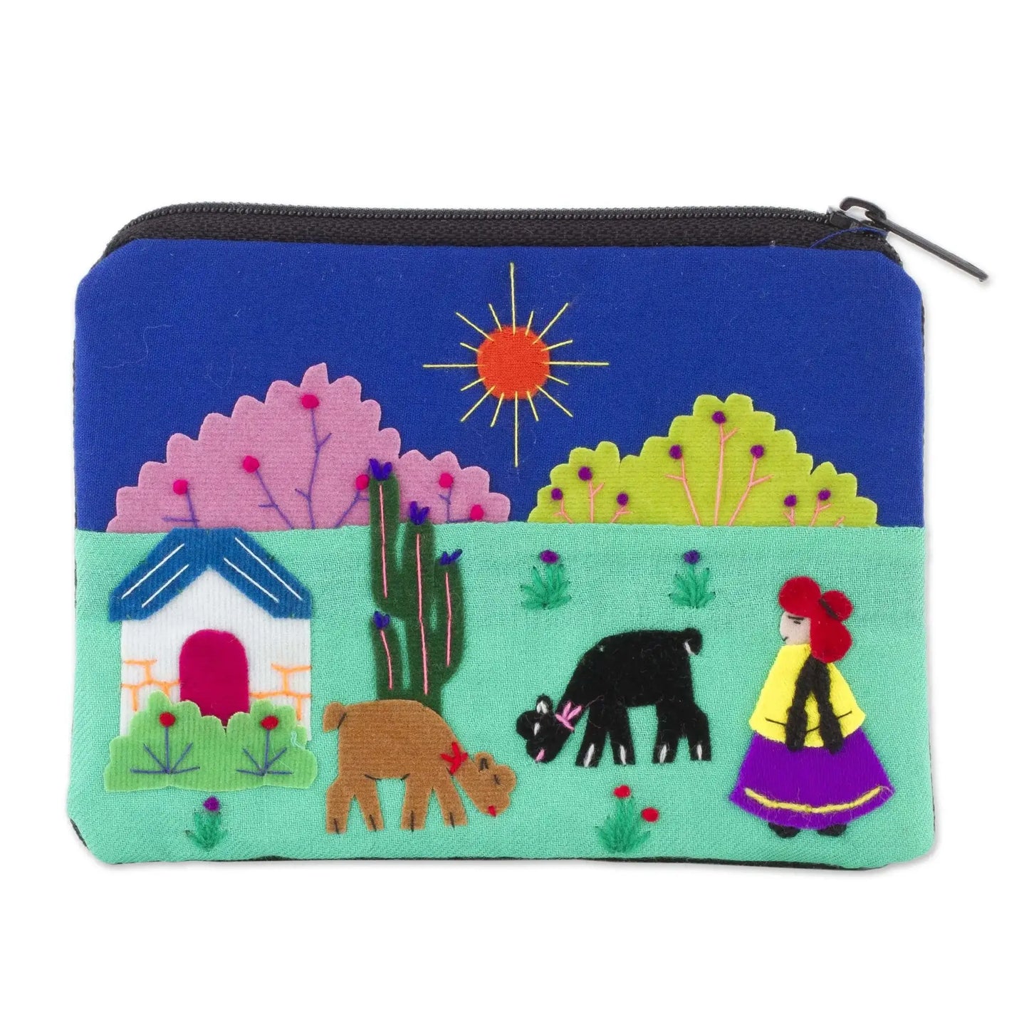 Andean Sun - embroidered cotton coin purse - Bag