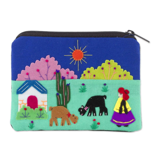 Andean Sun - embroidered cotton coin purse - Bag