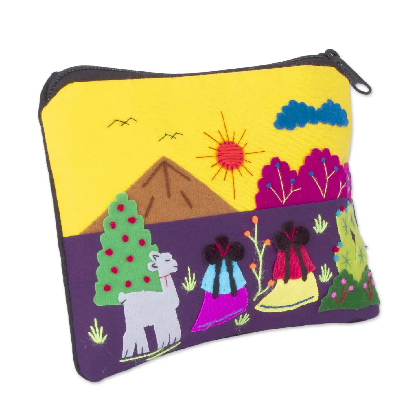 Andean Sun - embroidered cotton coin purse - Bag