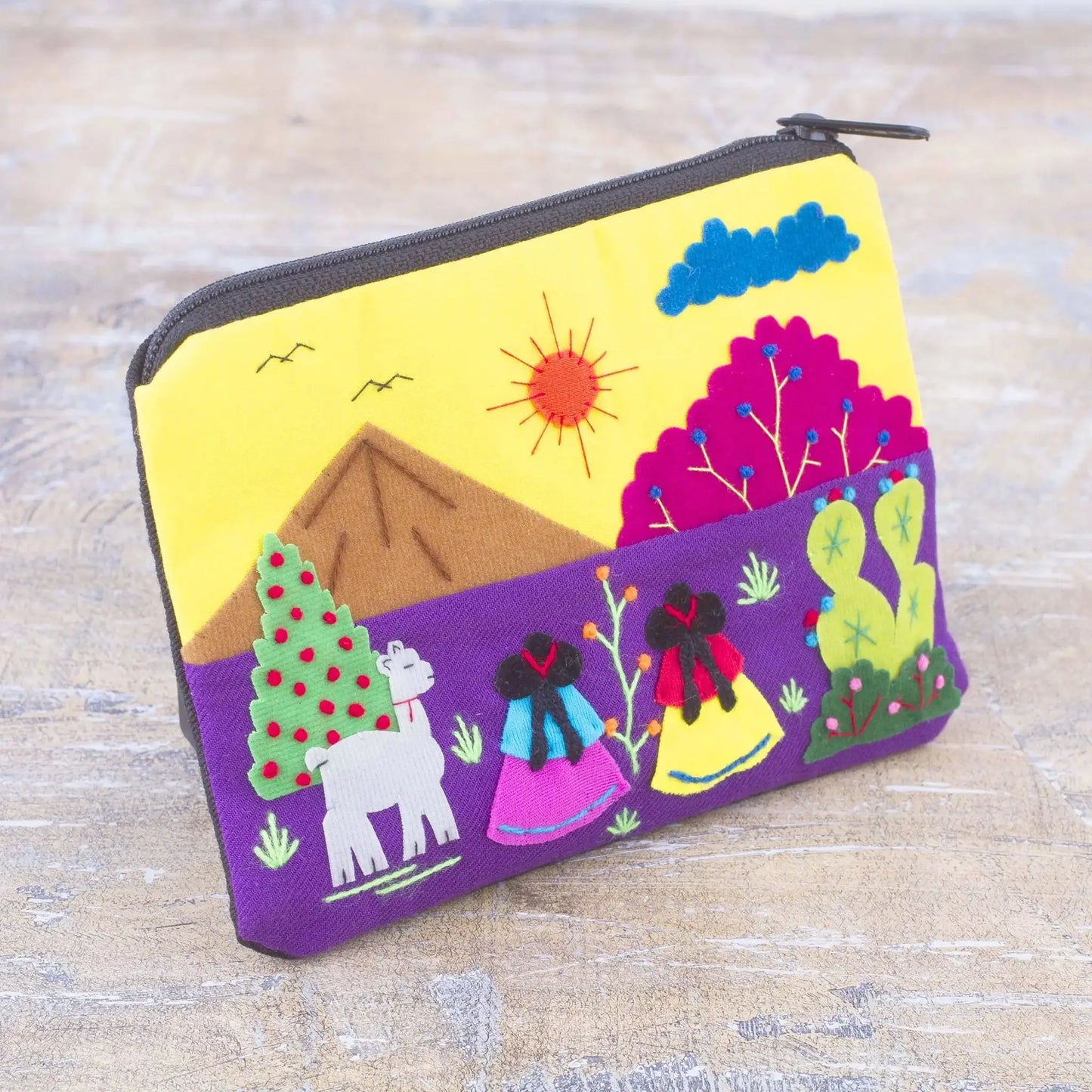Andean Sun - embroidered cotton coin purse - Bag