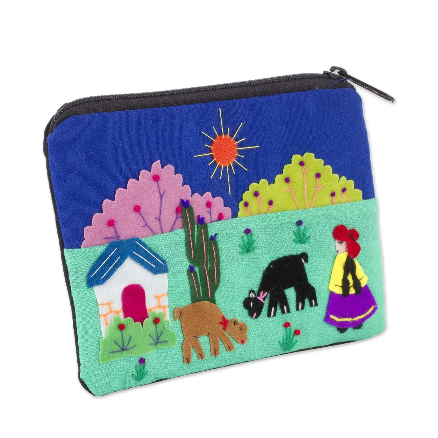 Andean Sun - embroidered cotton coin purse - Bag
