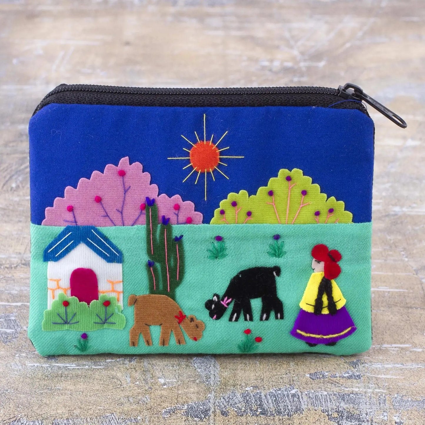 Andean Sun - embroidered cotton coin purse - Bag