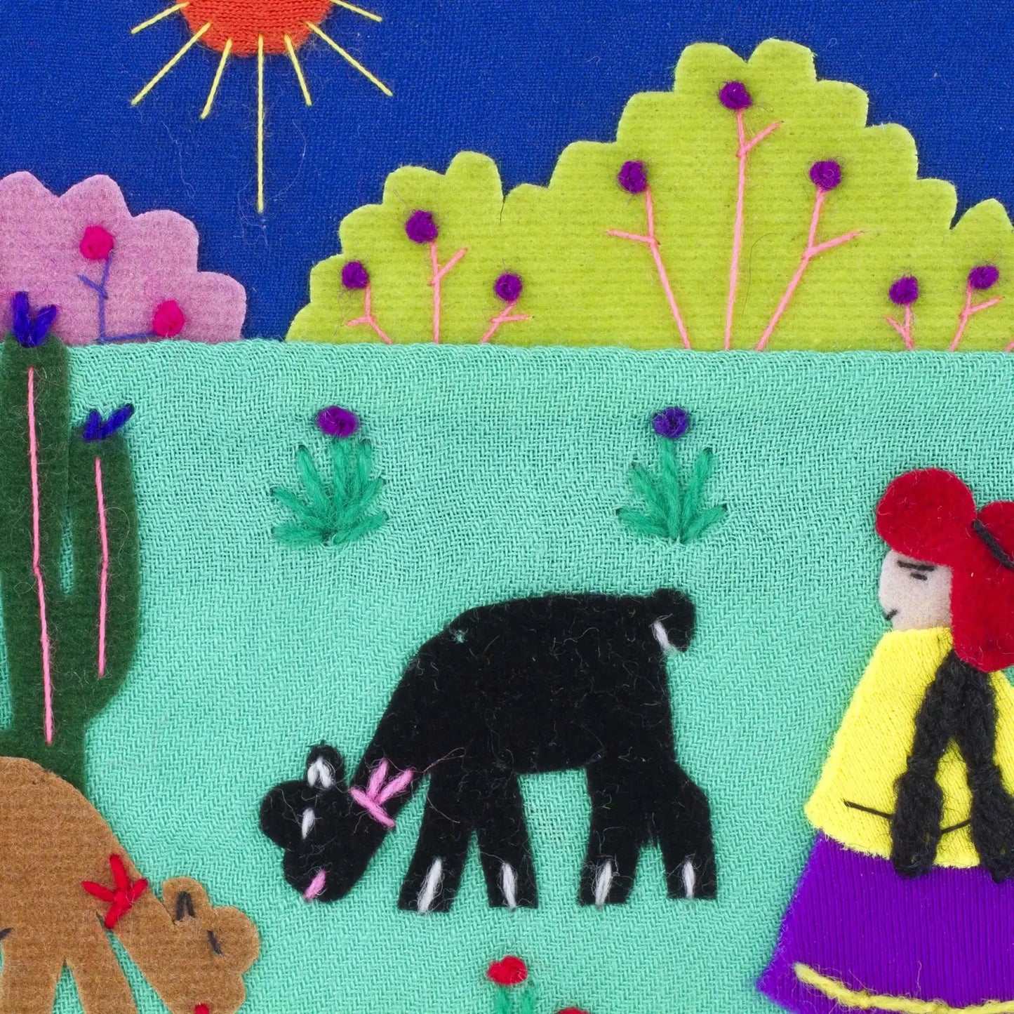 Andean Sun - embroidered cotton coin purse - Bag