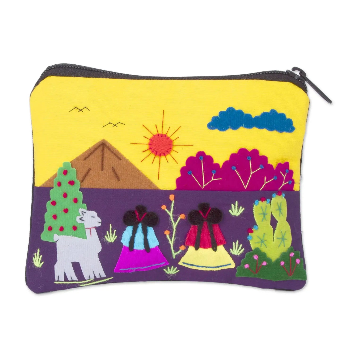 Andean Sun - embroidered cotton coin purse - Bag