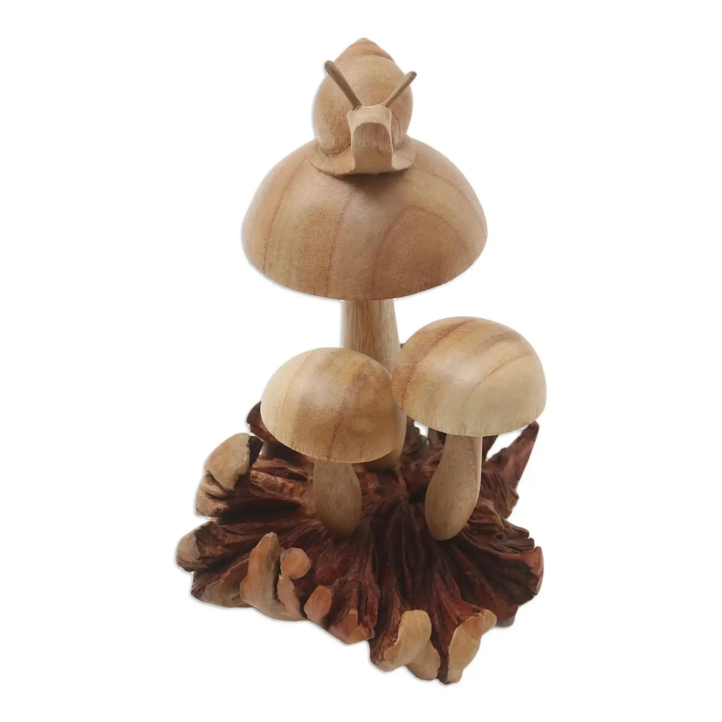Garden Snail - Hand Crafted Jempinis Wood Mushroom Statuette