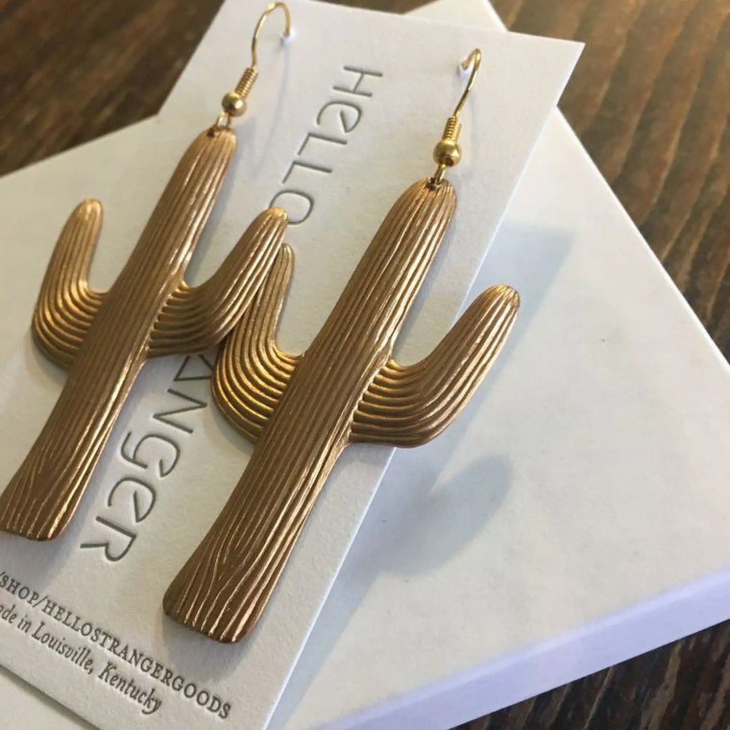 Giant Brass Cactus Earrings - Jewelry