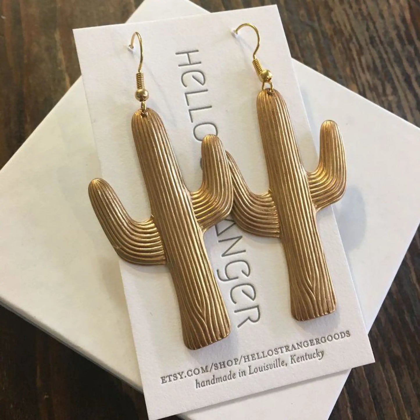 Giant Brass Cactus Earrings - Jewelry
