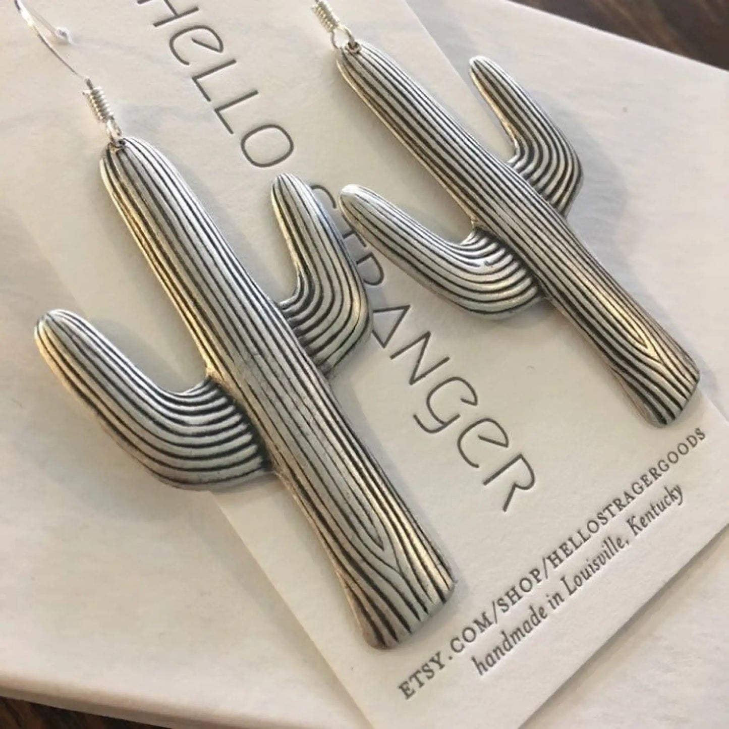 Giant Silver Cactus Earrings - Jewelry