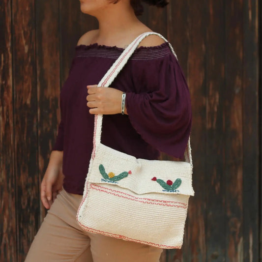 Handwoven Ecru Wool Shoulder Bag