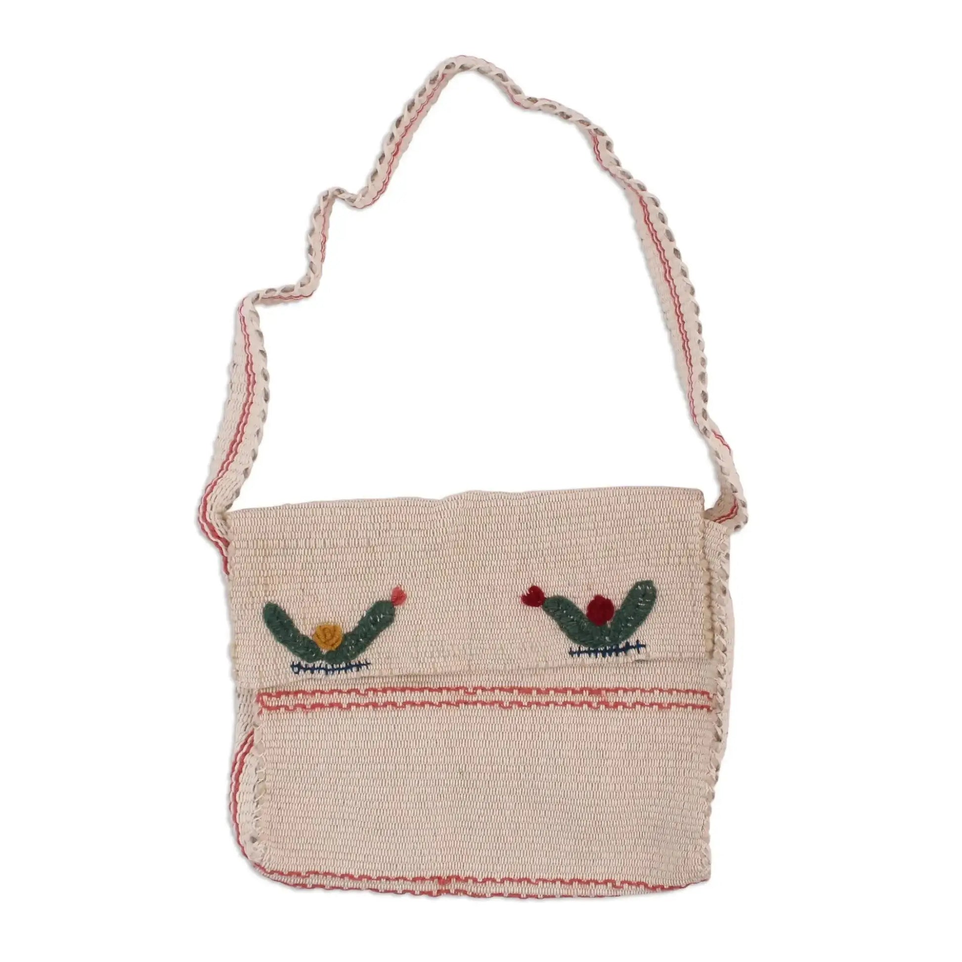 Handwoven Ecru Wool Shoulder Bag