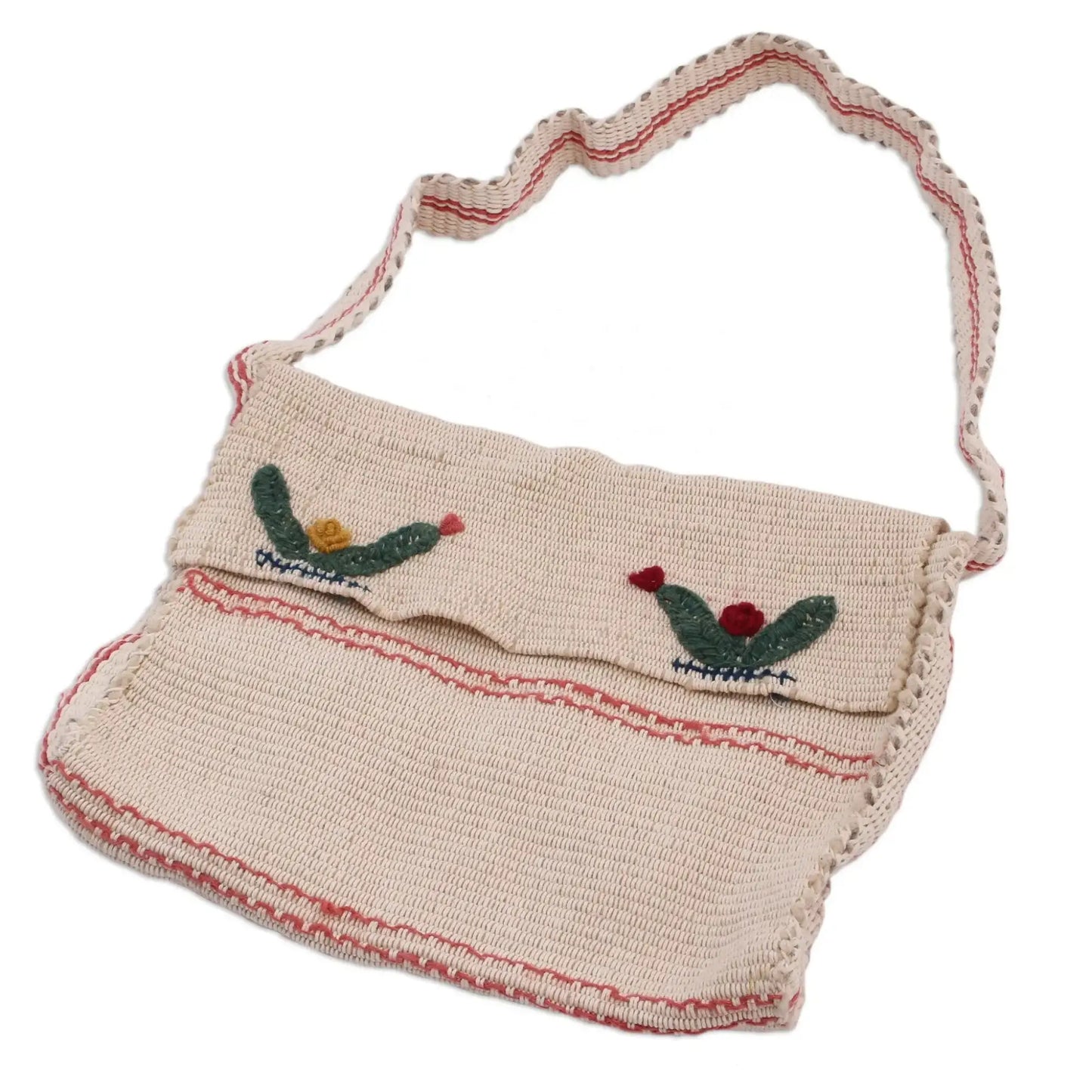 Handwoven Ecru Wool Shoulder Bag