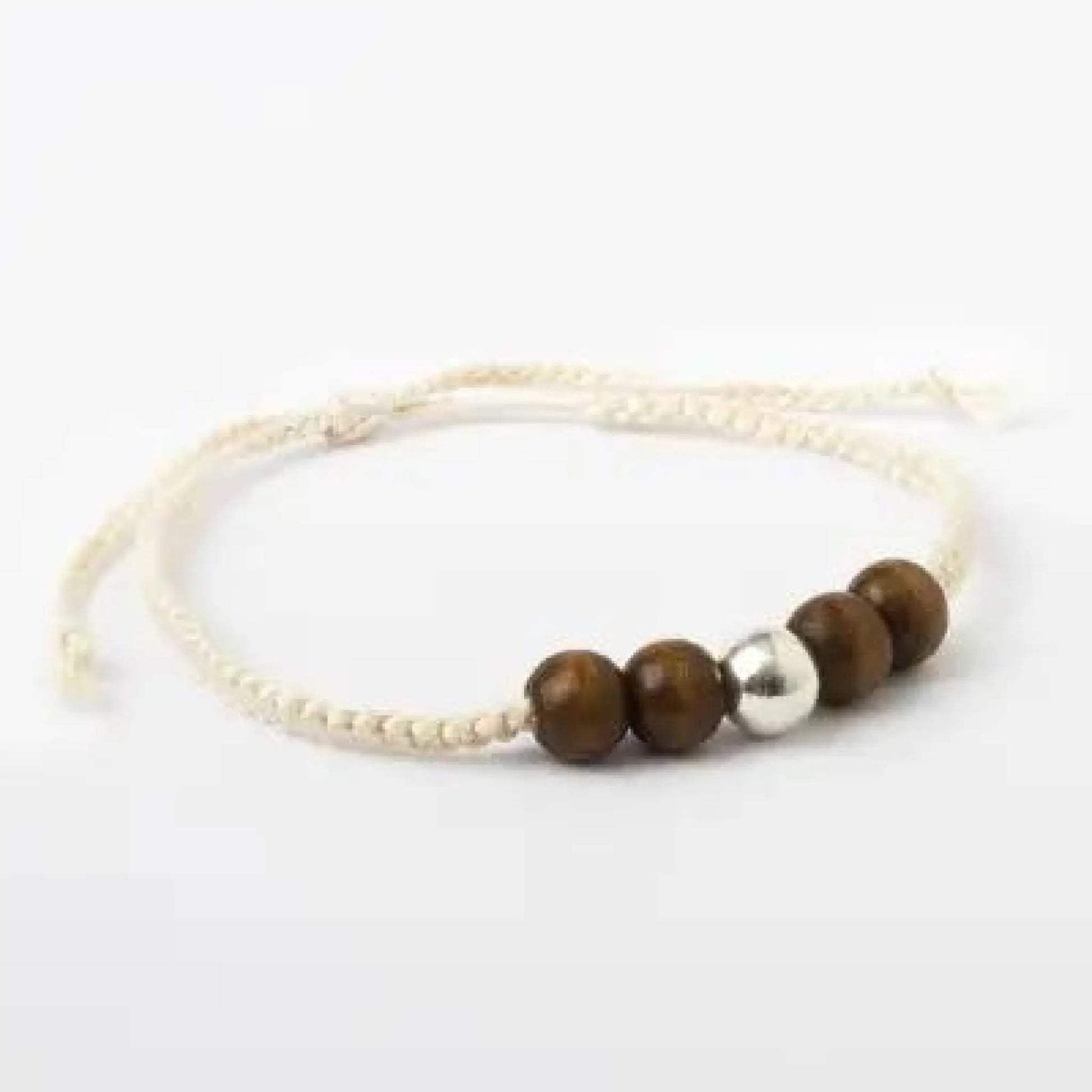 Inti Raymi - sterling silver and wood beaded cotton macrame