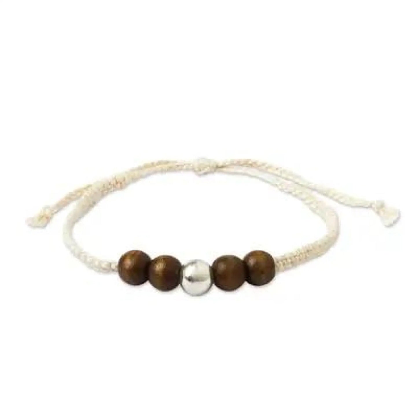 Inti Raymi - sterling silver and wood beaded cotton macrame