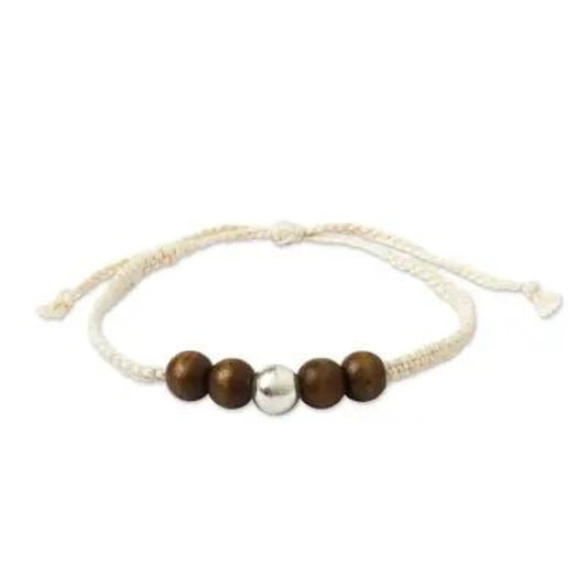 Inti Raymi - sterling silver and wood beaded cotton macrame