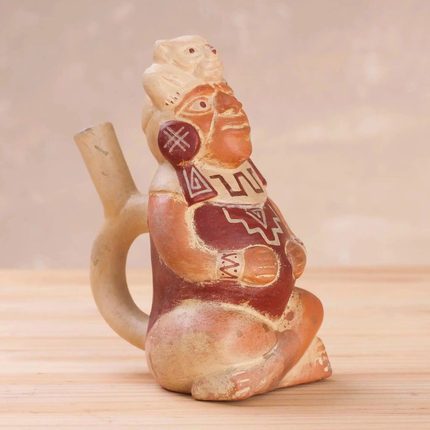 Legendary Mochica - Ceramic Peruvian Seated Warrior Vessel -