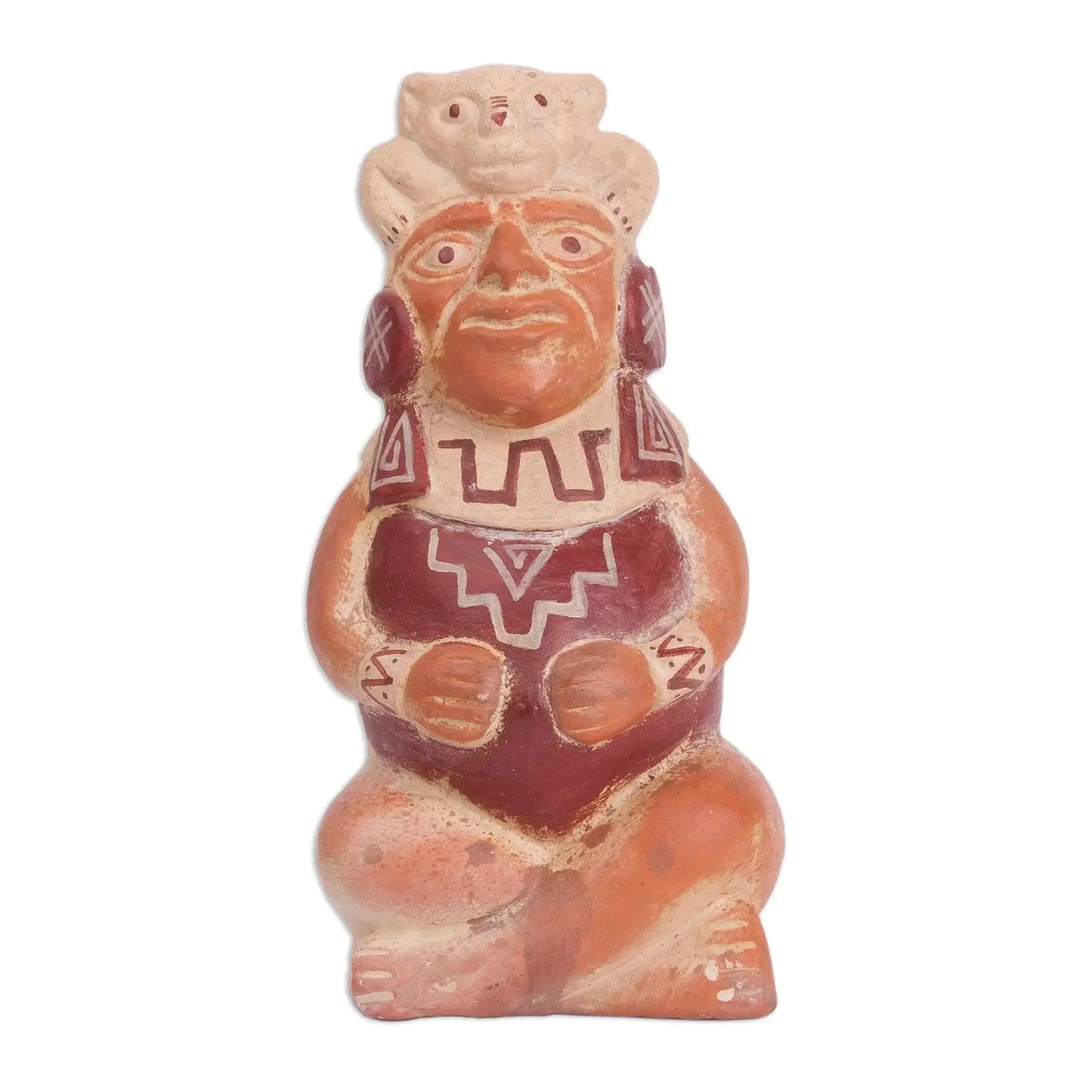 Legendary Mochica - Ceramic Peruvian Seated Warrior Vessel -