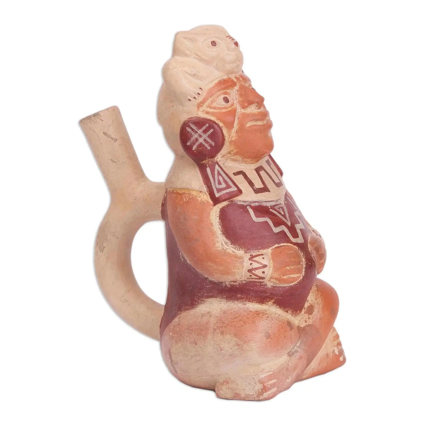 Legendary Mochica - Ceramic Peruvian Seated Warrior Vessel -