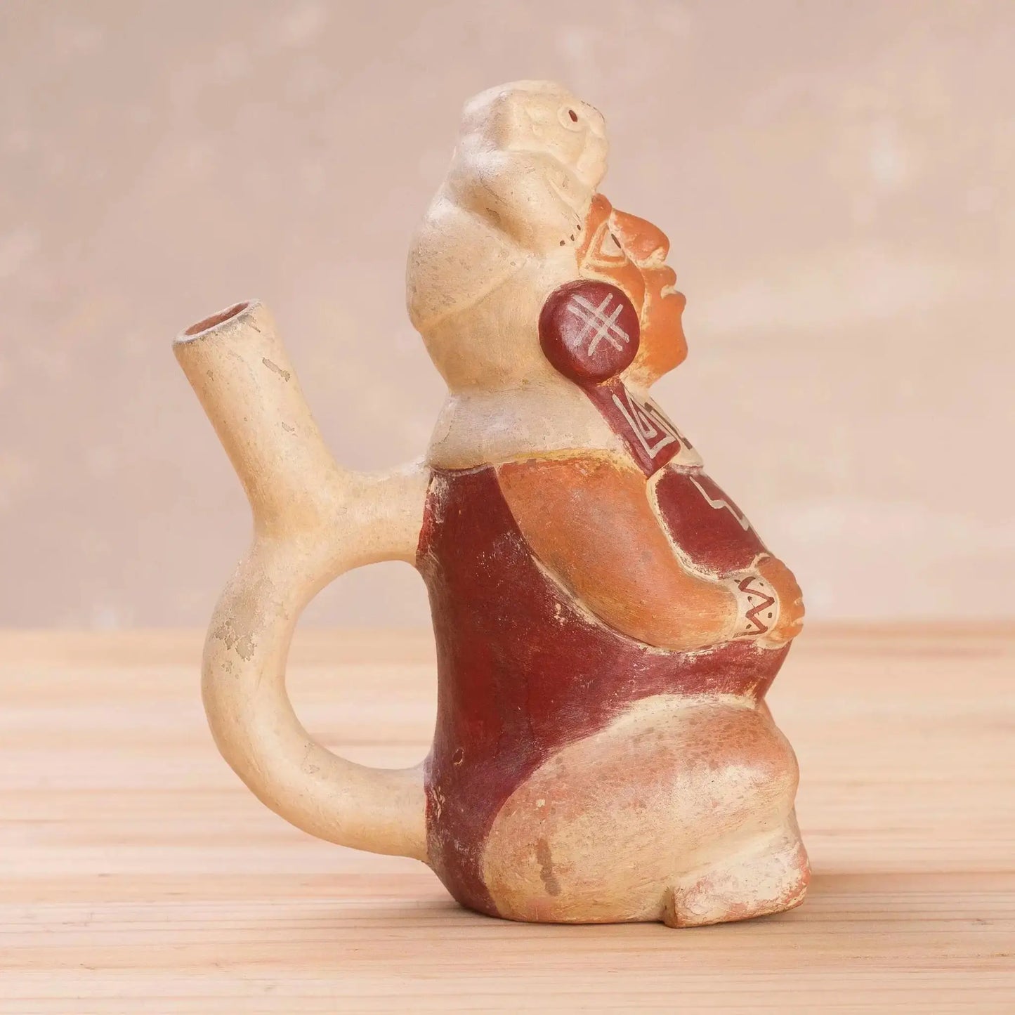 Legendary Mochica - Ceramic Peruvian Seated Warrior Vessel -