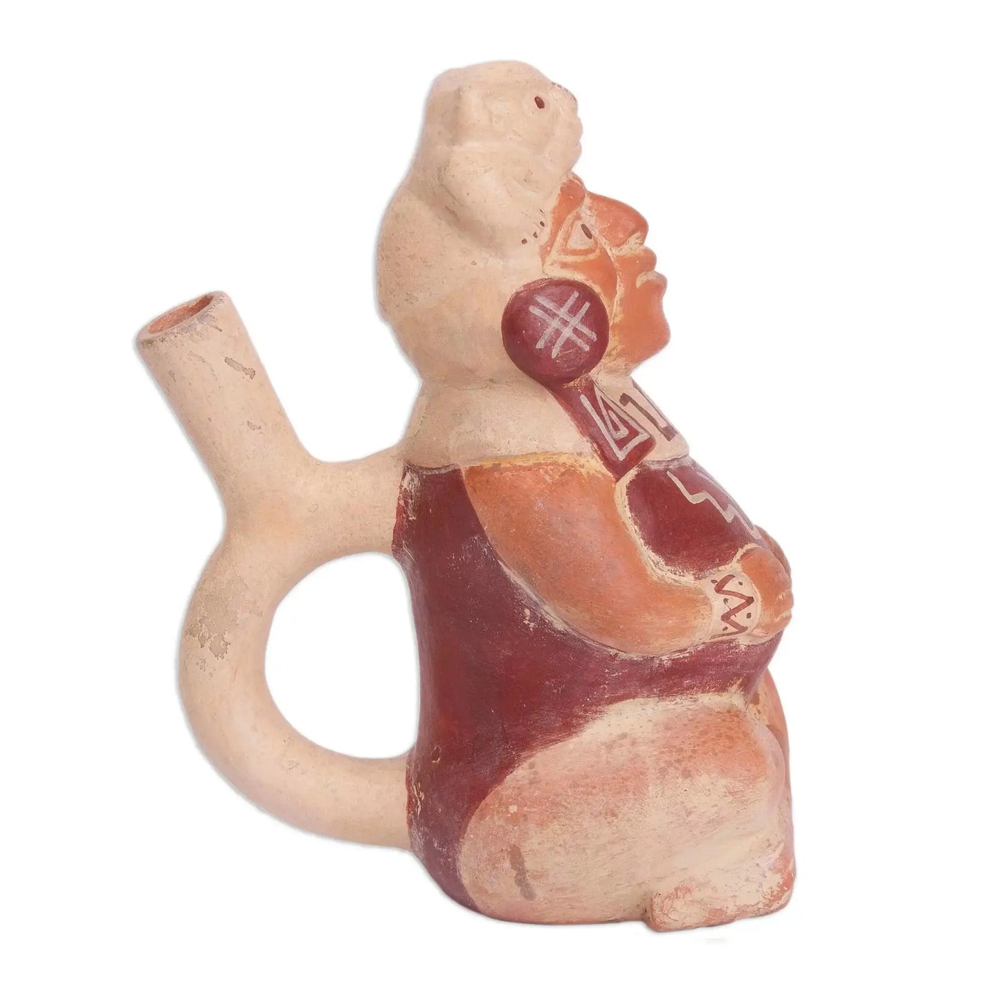Legendary Mochica - Ceramic Peruvian Seated Warrior Vessel -