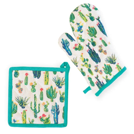 My Little Green Cactus Oven Mitt & Pot Holder Set - Kitchen