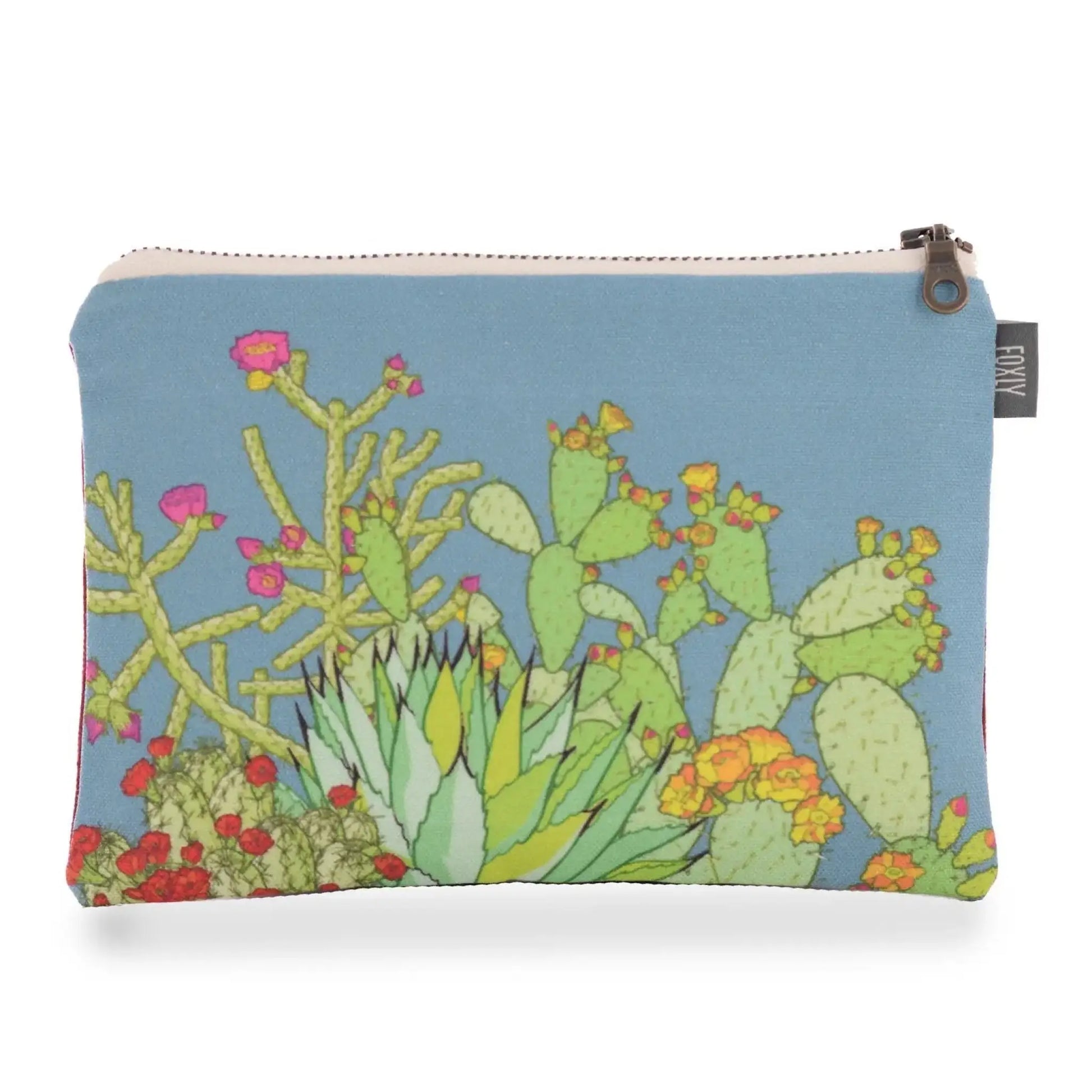 New Mexico Cactus Fabric Pouch - medium blue - Bag