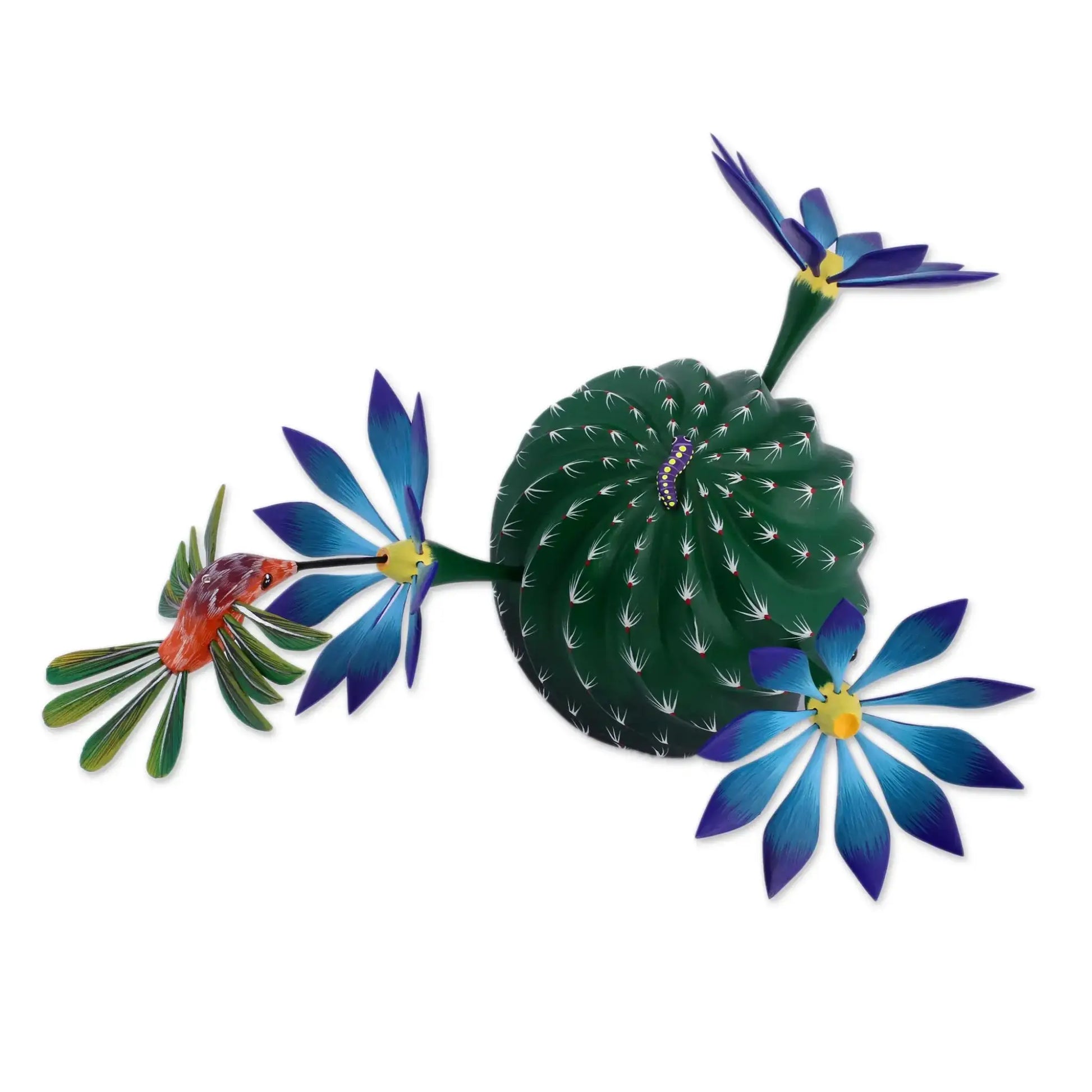 Nature and Happiness - alebrije cactus flowers hummingbird