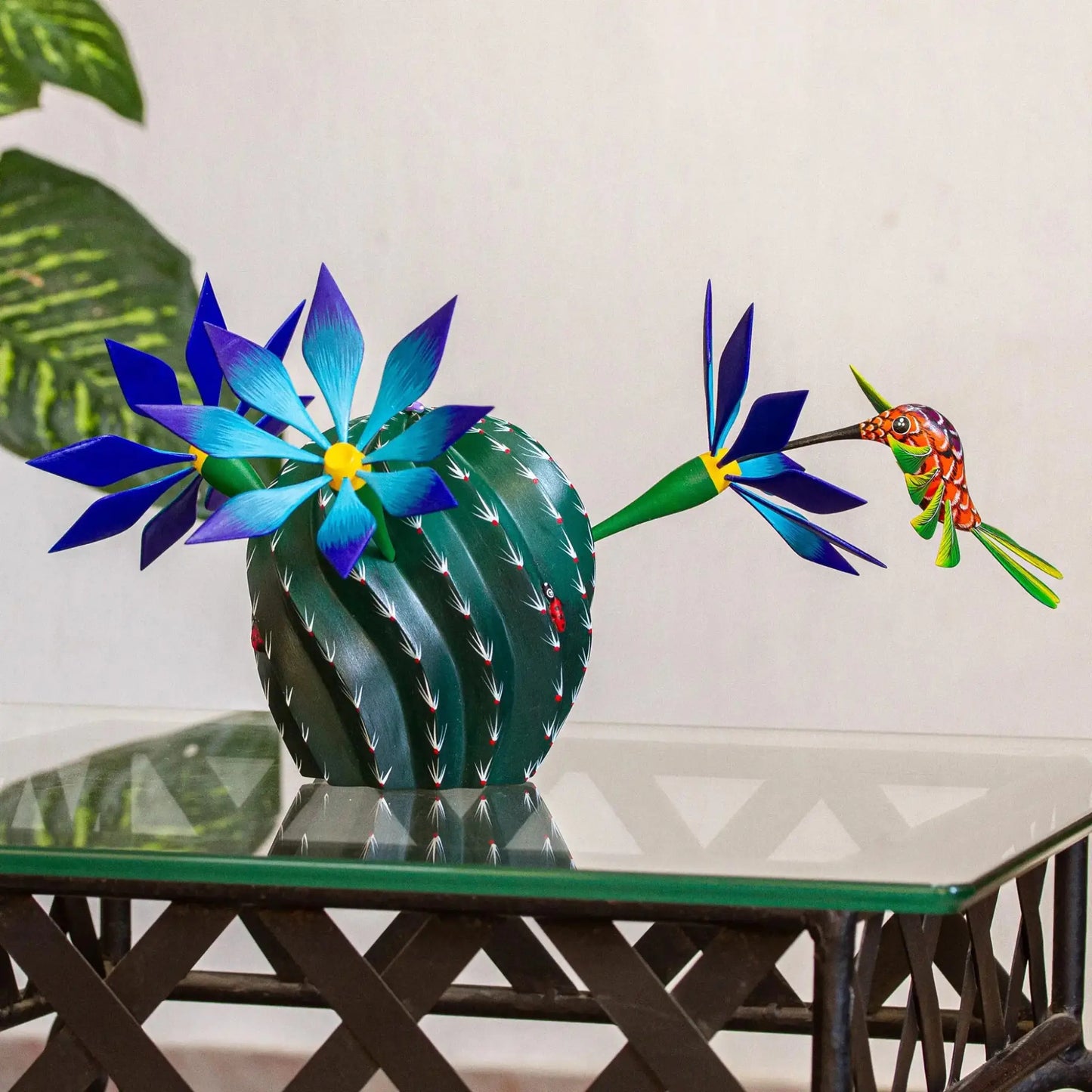 Nature and Happiness - alebrije cactus flowers hummingbird