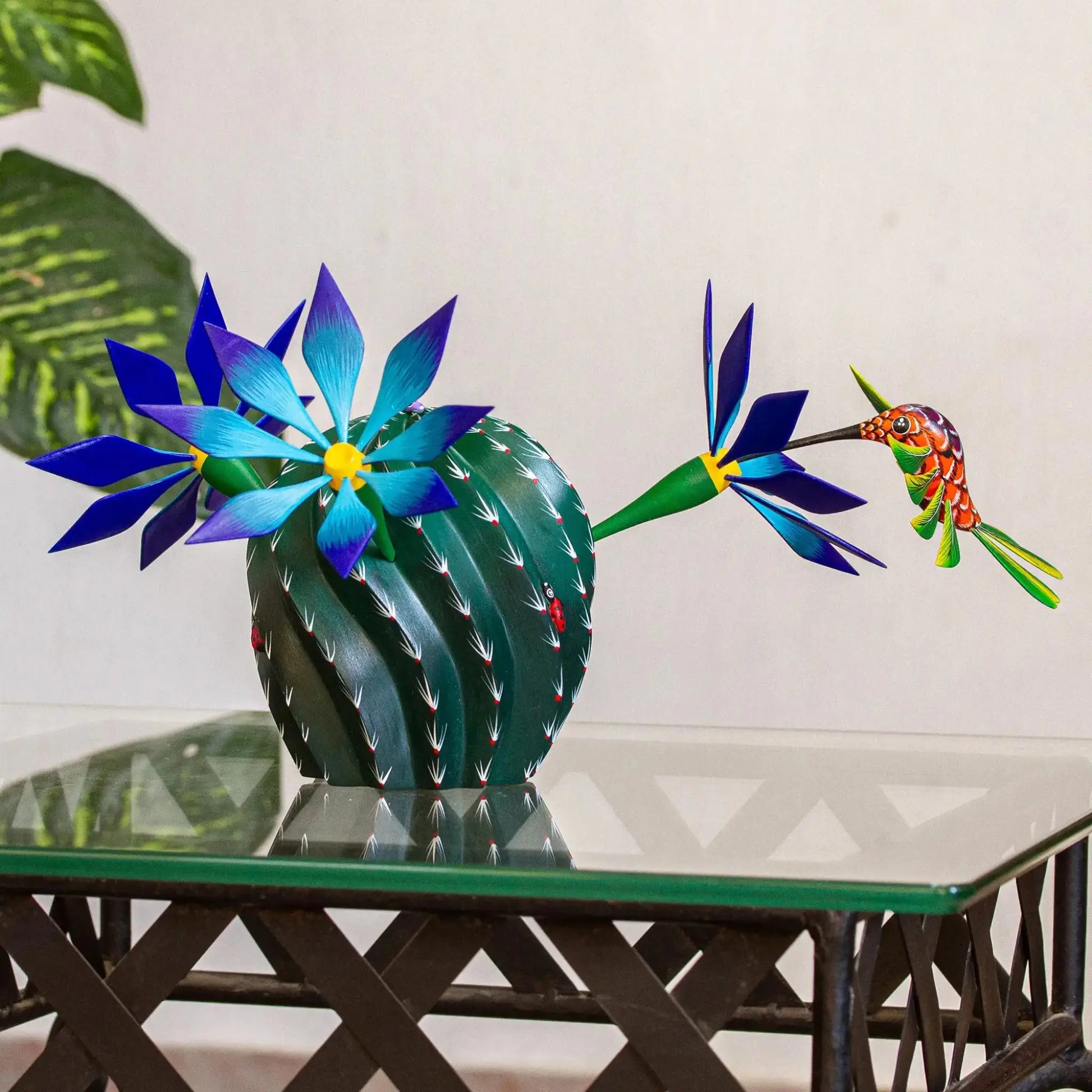 Nature and Happiness - alebrije cactus flowers hummingbird